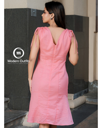 Taali Shoulder Ruched Midi Dress