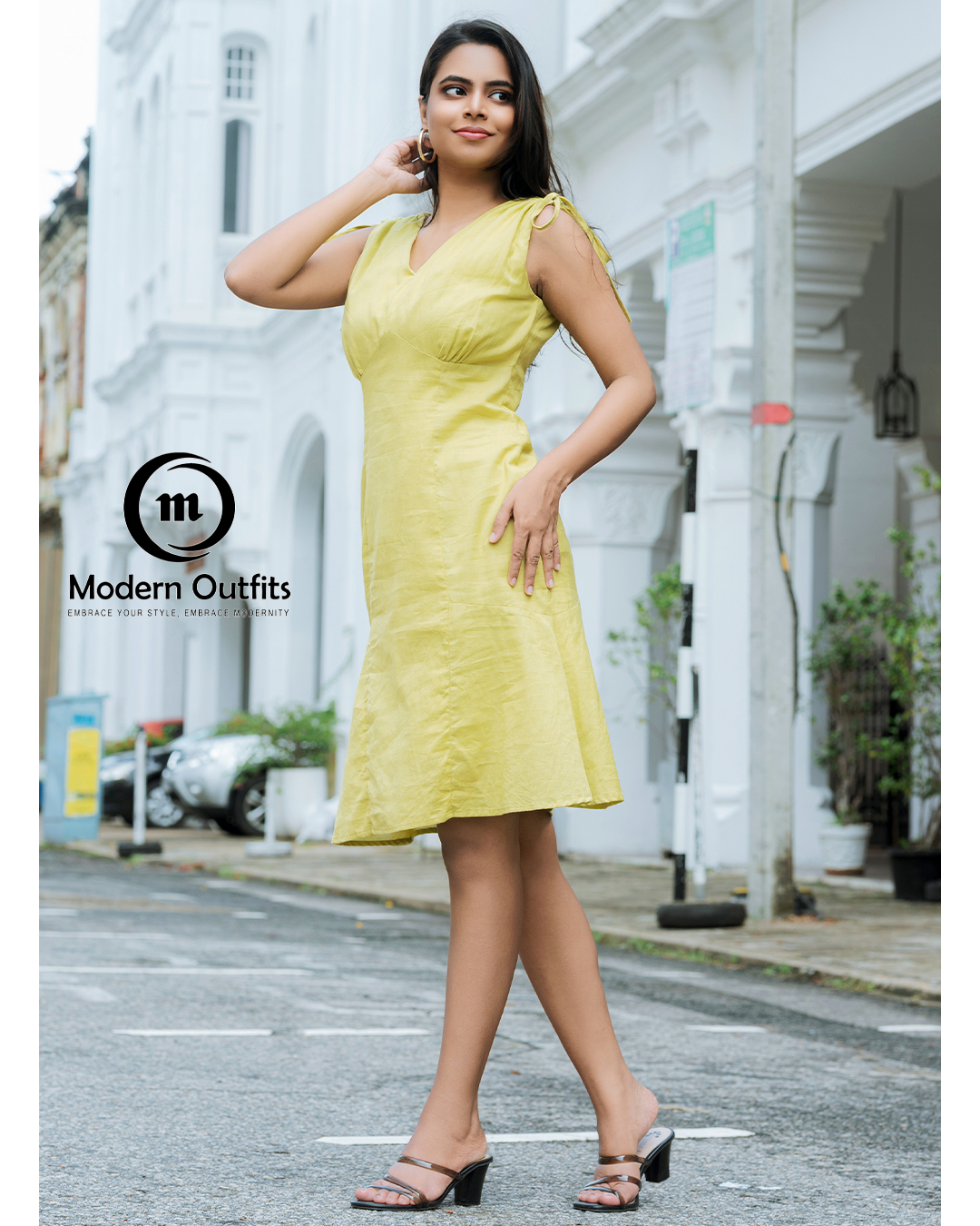 Taali Shoulder Ruched Midi Dress