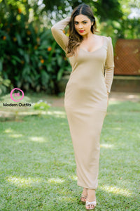 Kylie Deep Neck Body-Shape Long Dress