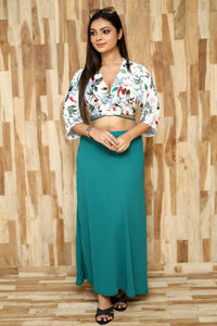 Zona Cross Over Crop Top & Flayed Skirt