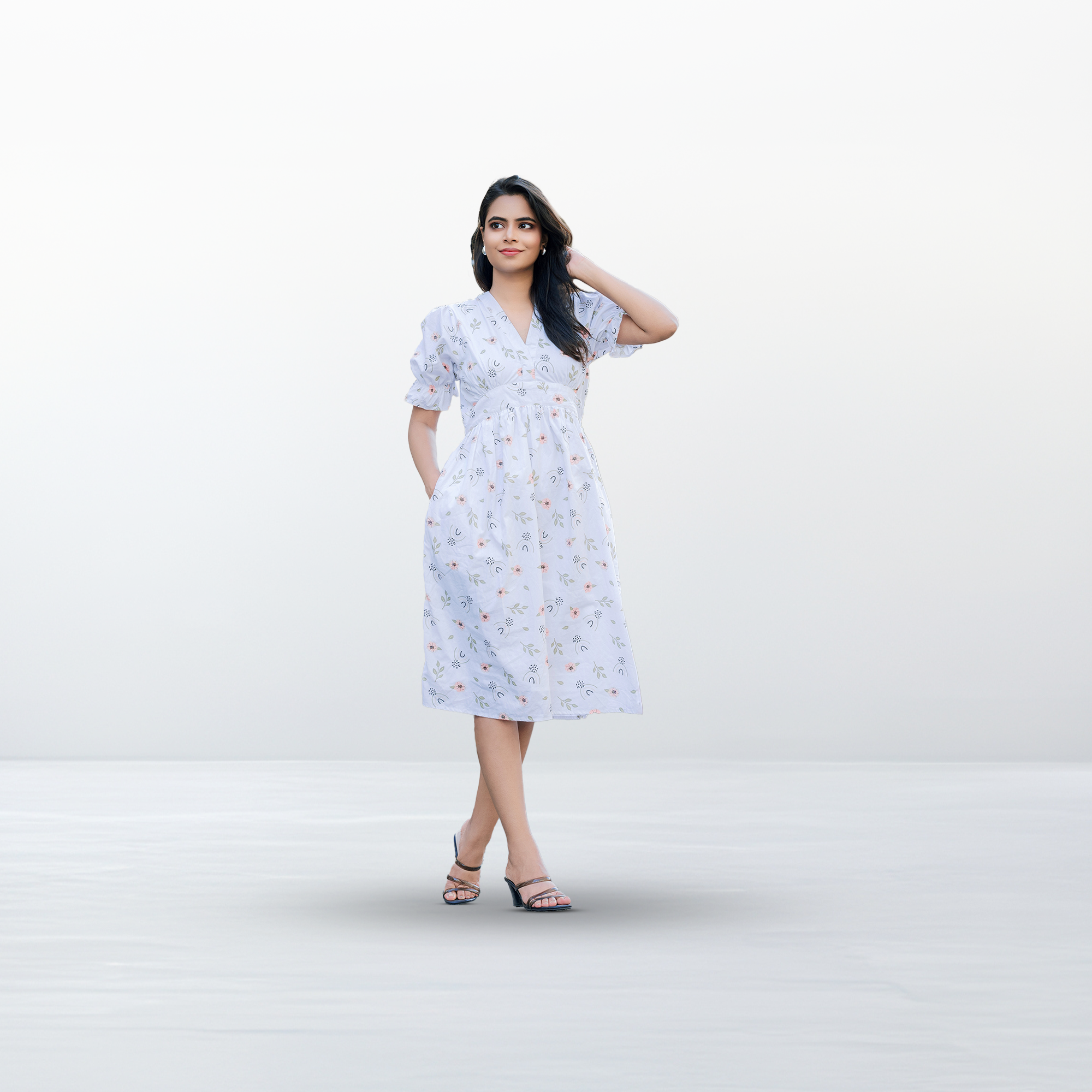 Taliya Puff Sleeve Midi Dress