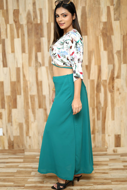Zona Cross Over Crop Top & Flayed Skirt