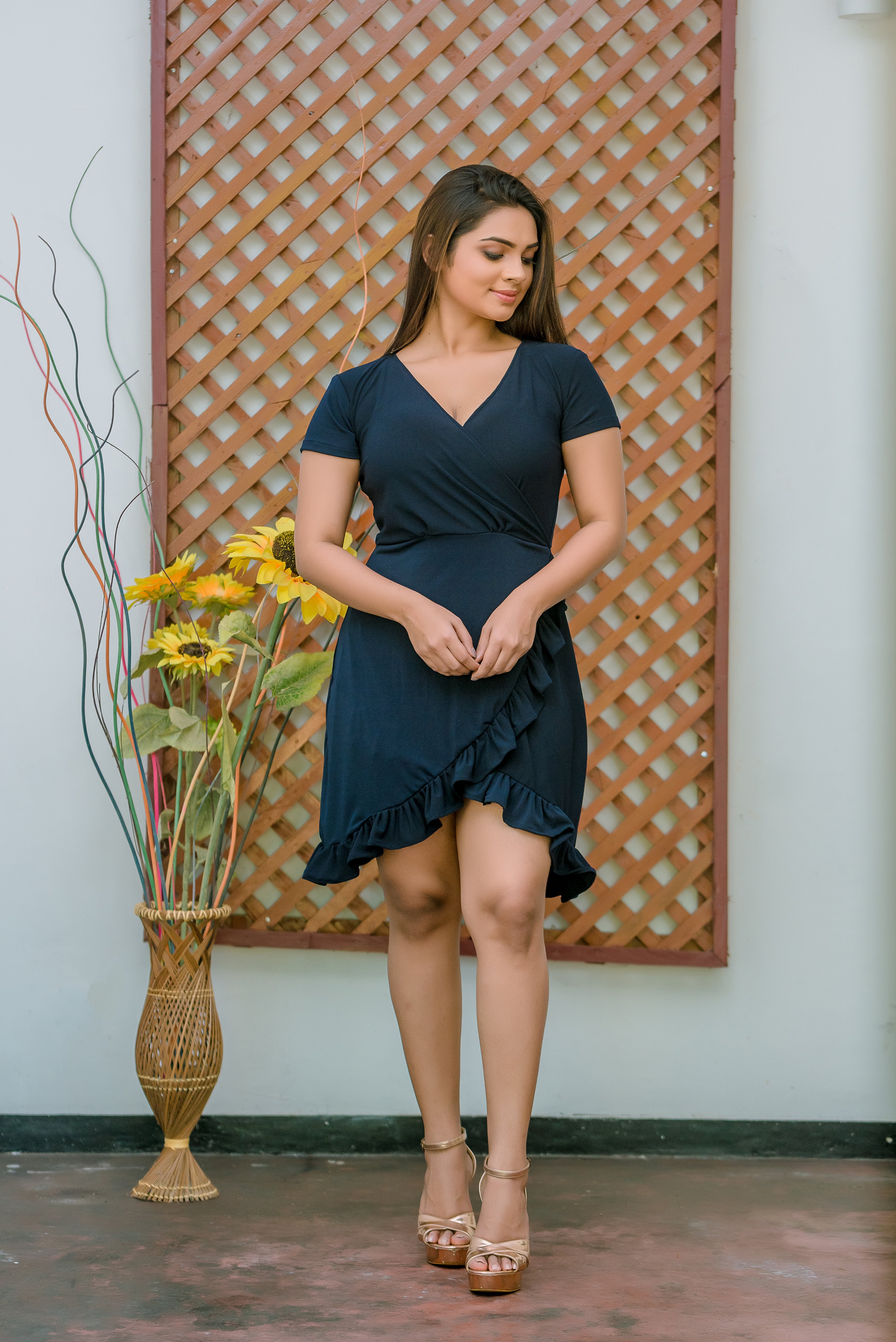 Cross Over Frilled Mini Dress