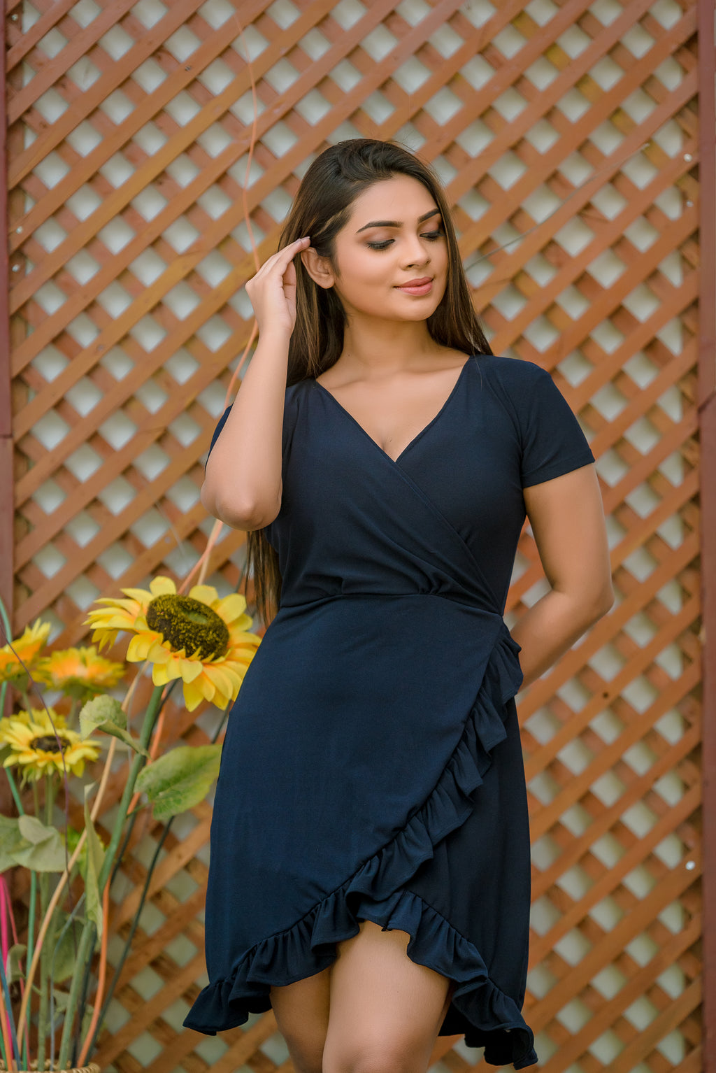 Cross Over Frilled Mini Dress