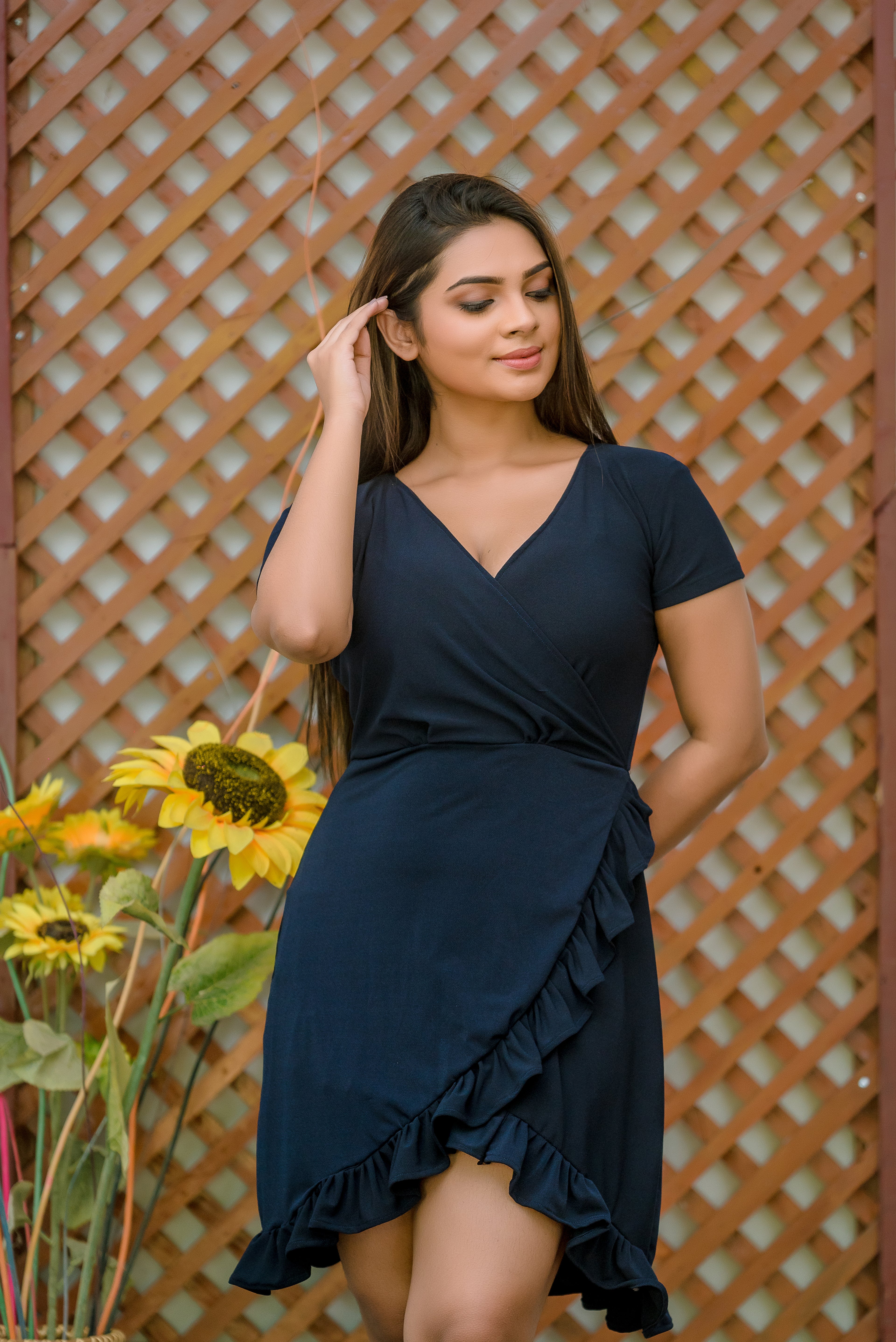 Cross Over Frilled Mini Dress