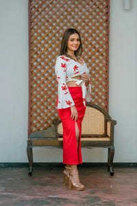 Long Sleeve Crossover Crop Top & Tide Skirt